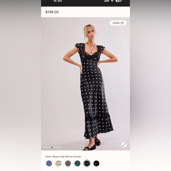 Free People, L, Black & white, polka dot, maxi dress with lace trimmings. - Picture 3 of 9
